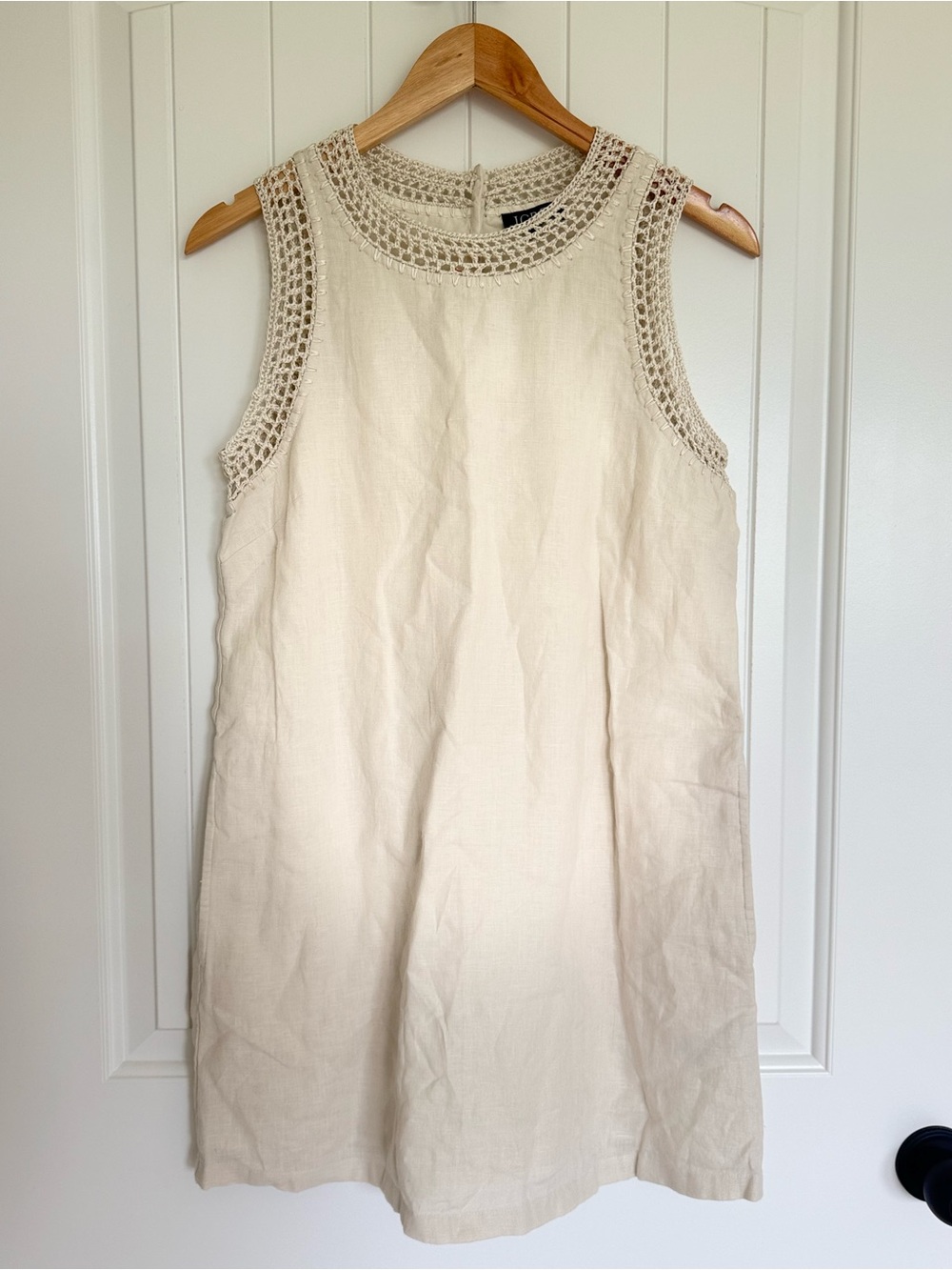 J.Crew Maxine Crochet Trim Linen Shift Dress Ivory Mini Sleeveless Size Small - Picture 2 of 10